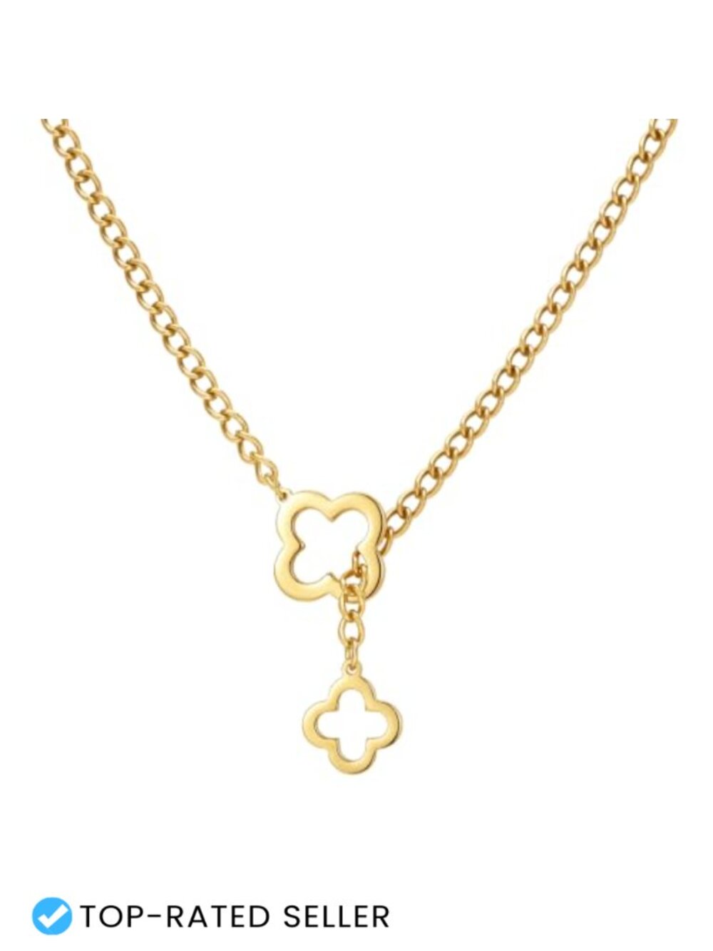 14K Gold Plated Lariat Y Necklace for Women Clover Drop Jewelry